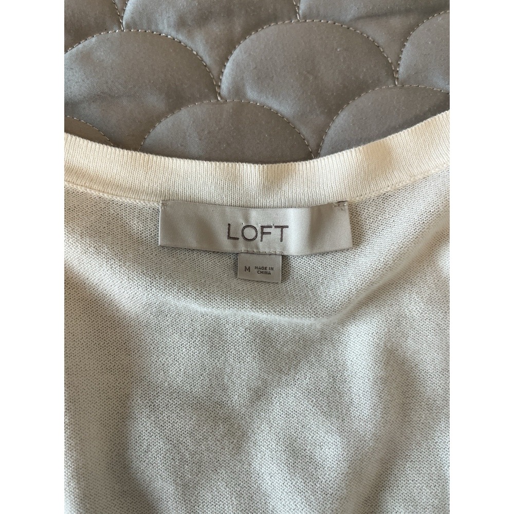 [LOFT] Signature Cardigan in Winter White- 100% Cotton Classic Old Money Medium - Picture 3 of 8